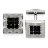 Stainless Steel Polished and Textured Black Rubber Square Cufflinks