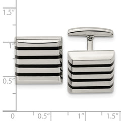 Stainless Steel & Black Rubber Men's Square Cufflinks with Polished Finish Gift Ready