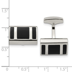 Stainless Steel Black Rubber Rectangle Cufflinks with Polished Modern Design