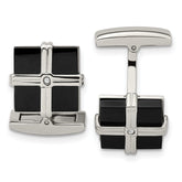 Chisel Stainless Steel Polished Black IP-plated CZ Square Cufflinks