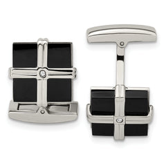 Chisel Stainless Steel Polished Black IP-plated CZ Square Cufflinks