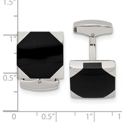Stainless Steel Square Cufflinks with Polished Finish and Black Rubber Inlay Modern Men's Elegance