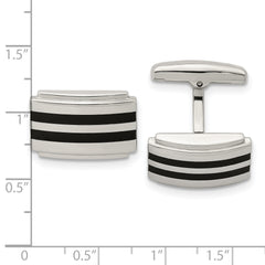 Stainless Steel and Black Rubber Men's Cufflinks with Polished Finish, Gift Ready