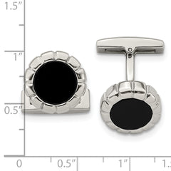 Sophia Jewelers Polished Black IP Stainless Steel Men's Scalloped Edge Cufflinks