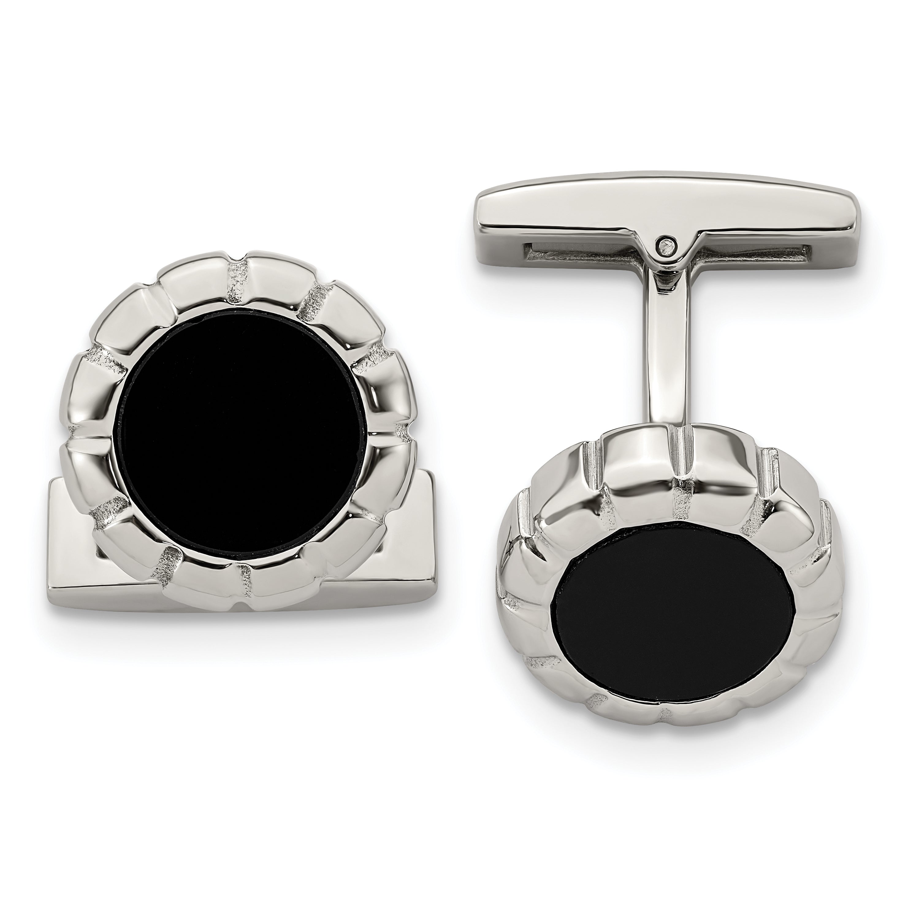 Stainless Steel Polished Black IP Scalloped Edge Cufflinks