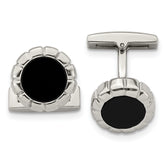 Stainless Steel Polished Black IP Scalloped Edge Cufflinks