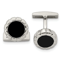 Stainless Steel Polished Black IP Scalloped Edge Cufflinks