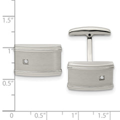 Stainless Steel Men’s Cufflinks with CZ Stone Polished & Brushed Finish Engravable Gift Ready