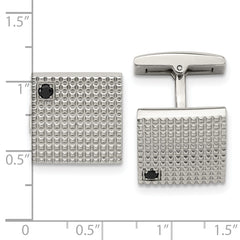 Stainless Steel Black CZ Square Cufflinks with Polished Finish for Men