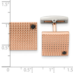 Stainless Steel Rose IP-Plated Cufflinks with Black CZ Polished Finish