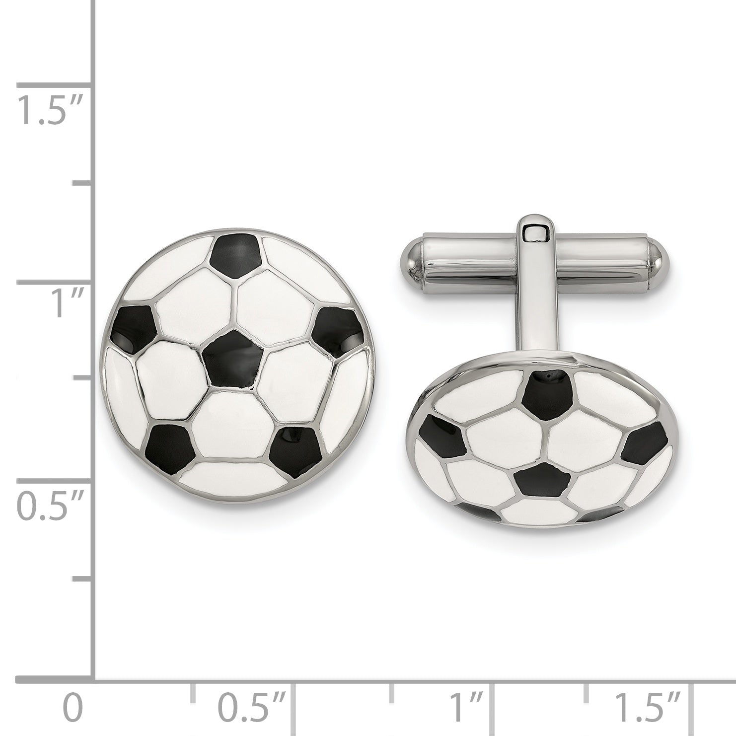 Stainless Steel Polished Enameled Soccer Ball Cufflinks