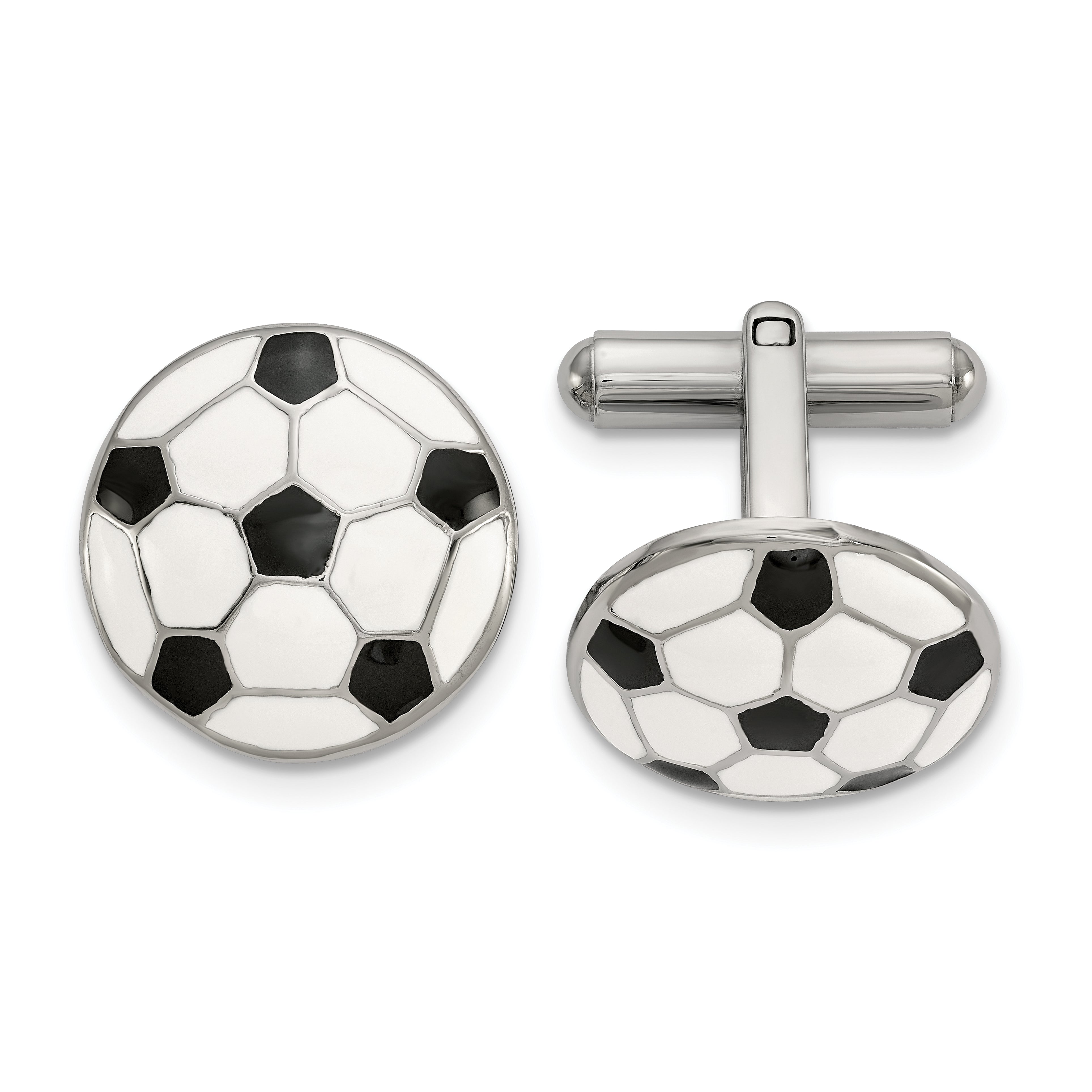 Stainless Steel Polished Enameled Soccer Ball Cufflinks
