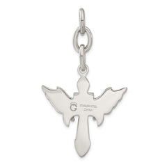 Stainless Steel Antiqued Wings With Cross Interchangeable Charm Pendant