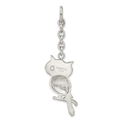 Stainless Steel Antiqued Owl With CZ Interchangeable Charm Pendant