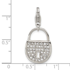 Stainless Steel Polished and Crystal Lock with Lobster Clasp Charm