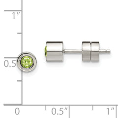 Sophia Jewelers Polished Stainless Steel Green CZ May Birthstone Stud Earrings