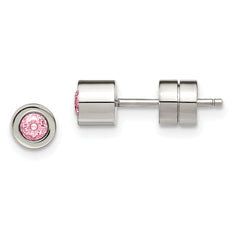 Chisel Stainless Steel Polished Pink CZ October Birthstone Post Stud Earrings