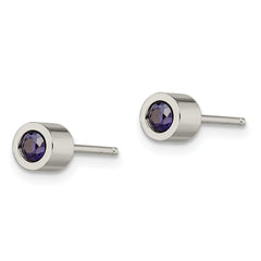 Sophia Jewelers Polished Stainless Steel Blue CZ September Birthstone Stud Earrings
