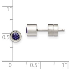 Sophia Jewelers Polished Stainless Steel Blue CZ September Birthstone Stud Earrings