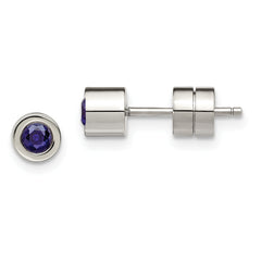Chisel Stainless Steel Polished Blue CZ September Birthstone Post Stud Earrings