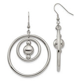 Stainless Steel Polished and Textured Geometric Circle Dangle Earrings