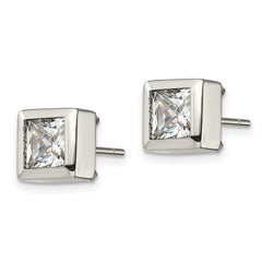 Sophia Jewelers Unisex Polished Stainless Steel CZ Stud Earrings Gift Ready
