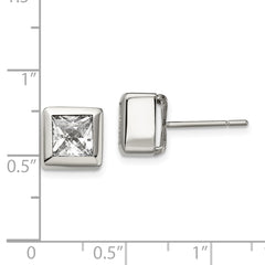 Sophia Jewelers Unisex Polished Stainless Steel CZ Stud Earrings Gift Ready