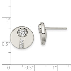 Sophia Jewelers Polished Stainless Steel CZ Button Earrings Gift Ready