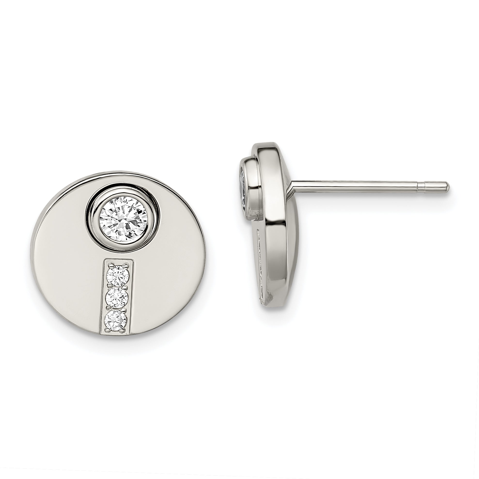 Chisel Stainless Steel Polished CZ Circle Post Earrings