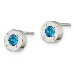 Chisel Stainless Steel Stud Earrings with Blue CZ Stones Gift Ready