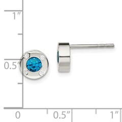 Chisel Stainless Steel Stud Earrings with Blue CZ Stones Gift Ready