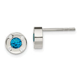 Chisel Stainless Steel Polished Blue and Clear CZ Post Earrings