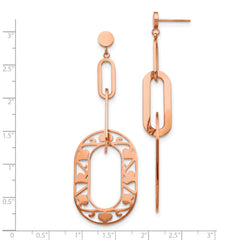 Stainless Steel Rose-Toned Heart Dangle Earrings with Polished Finish