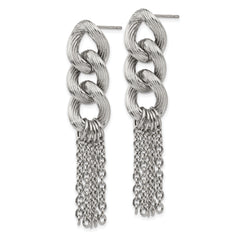 Stainless Steel Polished Dangle Earrings with Elegant Chain Design