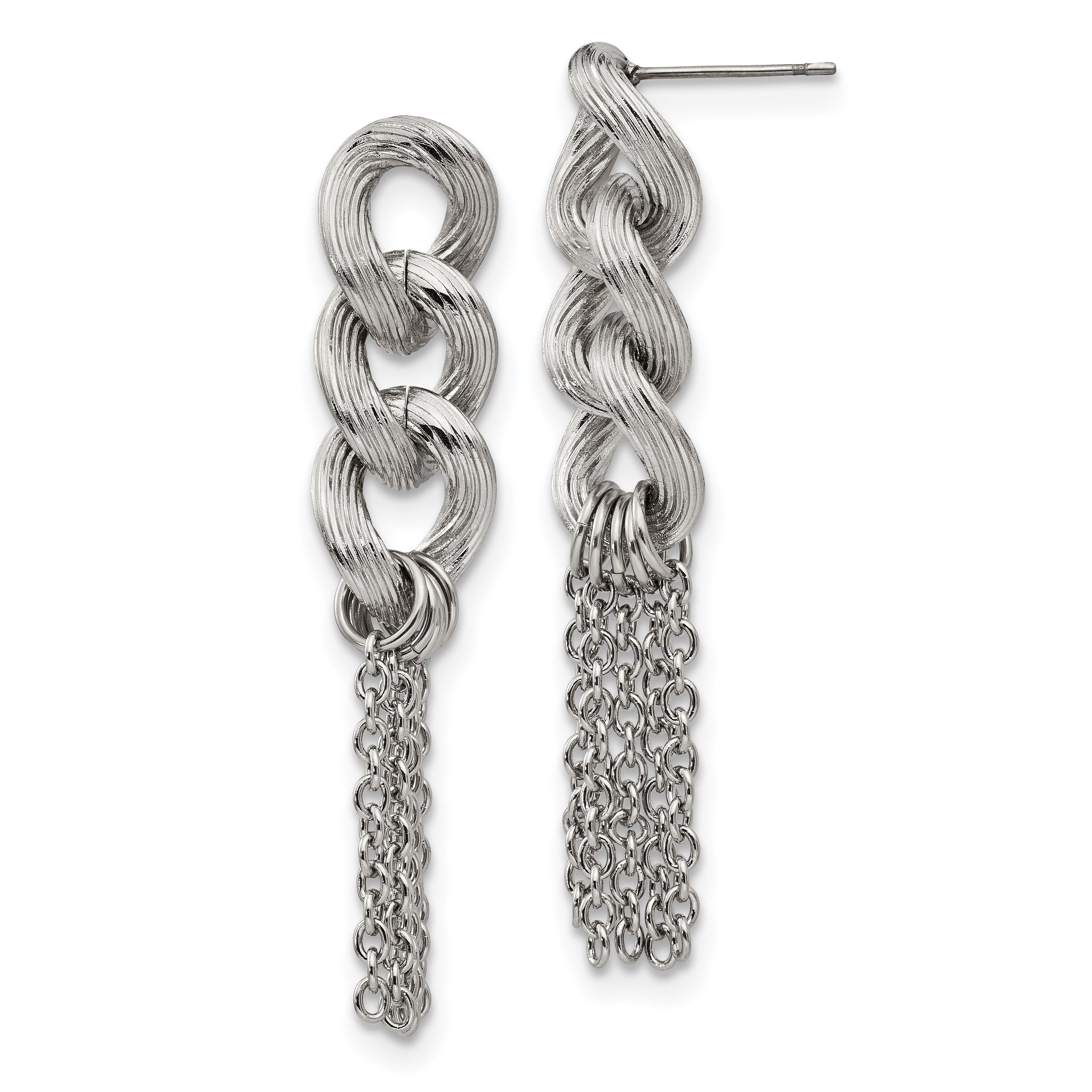 Stainless Steel Polished Chain Post Dangle Earrings