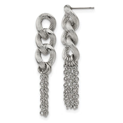 Stainless Steel Polished Chain Post Dangle Earrings