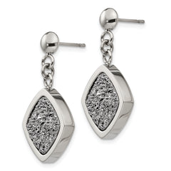 Stainless Steel Polished Dangle Earrings with Elegant Silver Druzy