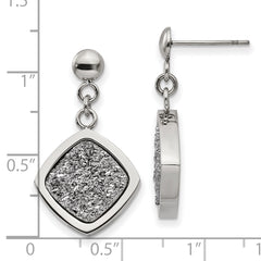 Stainless Steel Polished Dangle Earrings with Elegant Silver Druzy