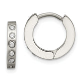 Chisel Stainless Steel Brushed and Polished with CZ 2mm Hinged Hoop Earrings