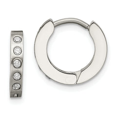Chisel Stainless Steel Brushed and Polished with CZ 2mm Hinged Hoop Earrings