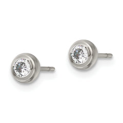 Chisel Stainless Steel Polished 3mm Bezel CZ Stud Post Earrings