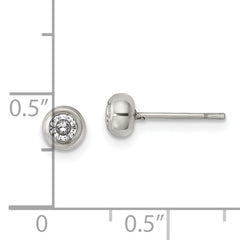 Chisel Stainless Steel Polished 3mm Bezel CZ Stud Post Earrings