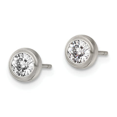 Chisel Stainless Steel Polished 4mm Bezel CZ Stud Post Earrings