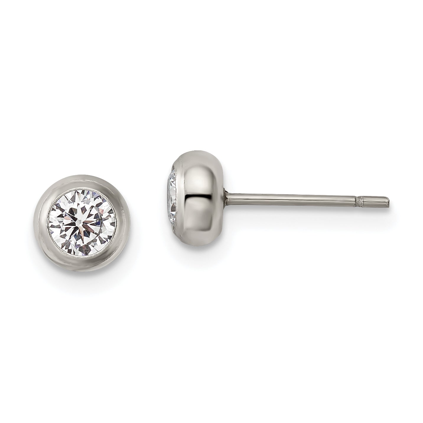 Chisel Stainless Steel Polished 4mm Bezel CZ Stud Post Earrings