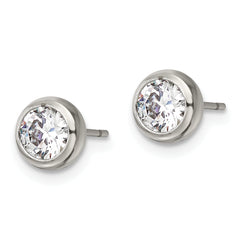 Chisel Stainless Steel Polished 5mm Bezel CZ Stud Post Earrings