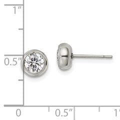 Chisel Stainless Steel Polished 5mm Bezel CZ Stud Post Earrings