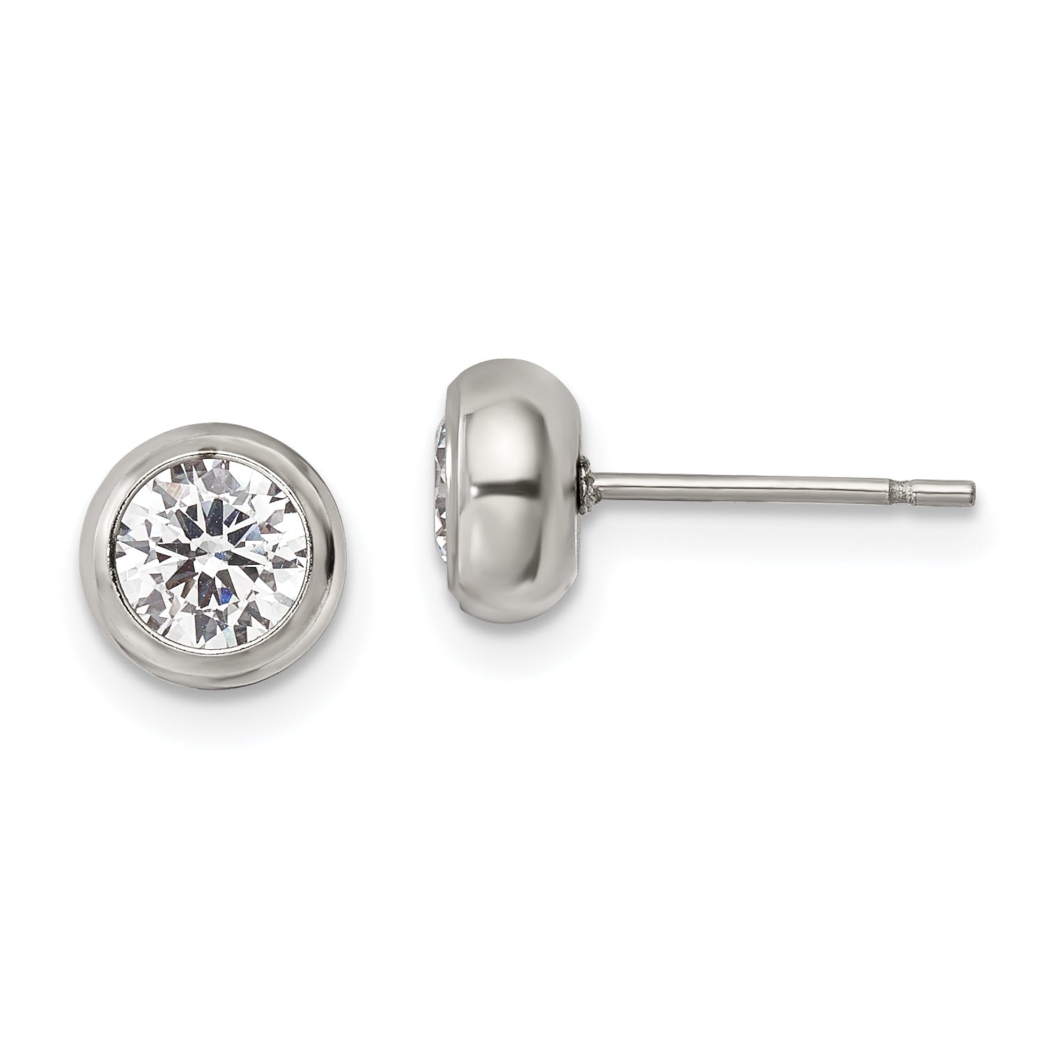Chisel Stainless Steel Polished 5mm Bezel CZ Stud Post Earrings