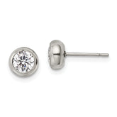 Chisel Stainless Steel Polished 5mm Bezel CZ Stud Post Earrings