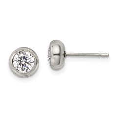 Chisel Stainless Steel Polished 5mm Bezel CZ Stud Post Earrings