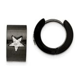 Chisel Stainless Steel Brushed Black IP-plated with Grey Carbon Fiber Star Hinged Hoop Earrings